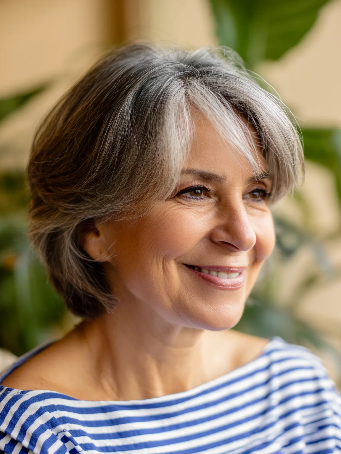 Short Layered Silver Frost Bob with Side-Swept Bangs